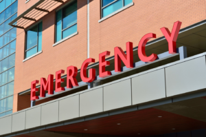 Emergency sign in front of hospital 