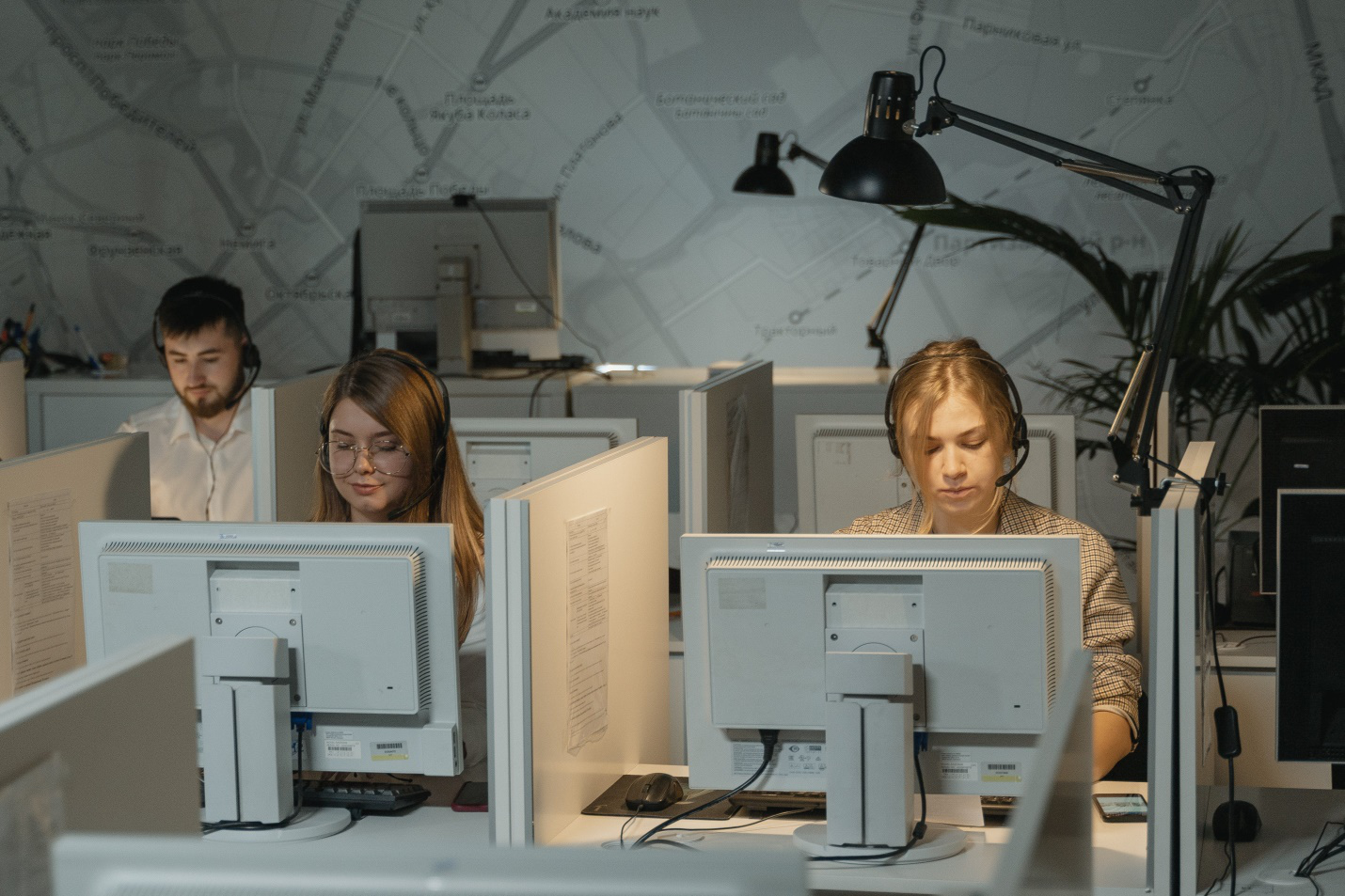 People working in a call center 